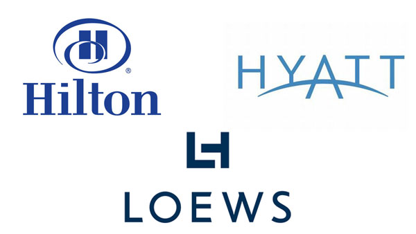 Hilton, Hyatt and Loews hotels logos